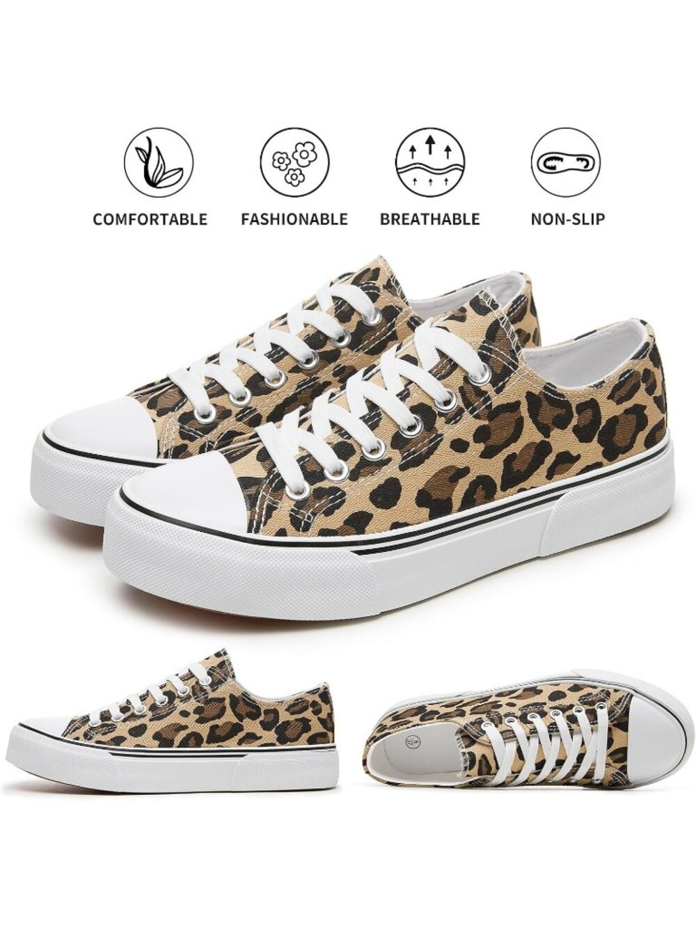 Womens Leopard Low Top Canvas Rubber Solid Slip on Casual Tennis Fashion Sneaker - Picture 5 of 6
